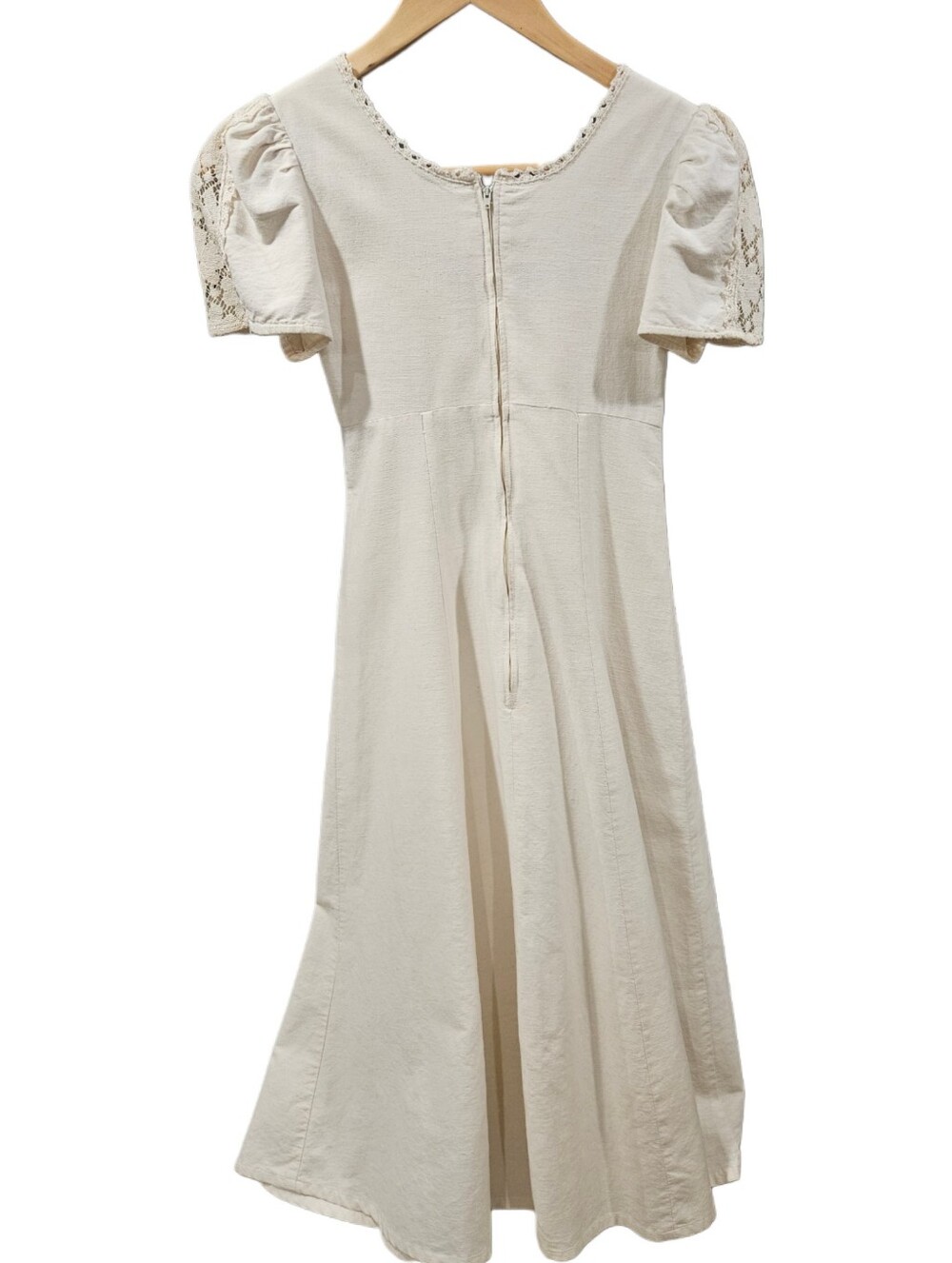 VTG 70s OOPS California Prairie Dress Ivory Lace Up Cottagecore S/XS - Picture 4 of 8